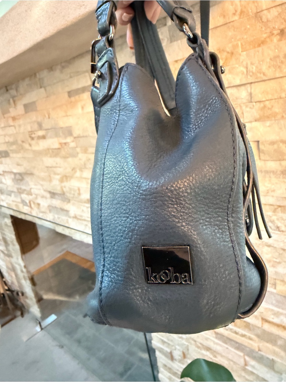 Kooba Jonnie Mini Leather Shopper Shoulder Bag in Dark Slate (Blue) - Picture 6 of 7